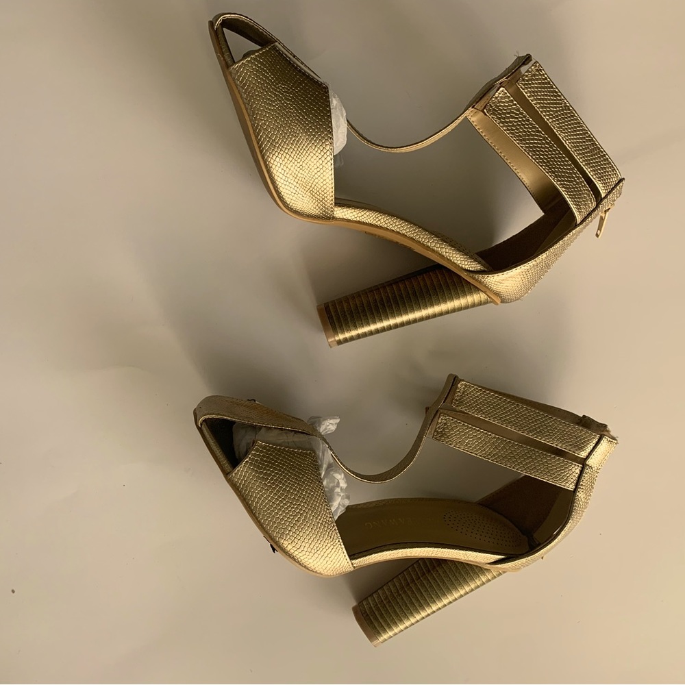AZALEA WANG Gold Patent Leather heel by Akira.